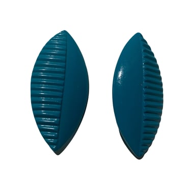 1980s Vintage Retro Oversized Blue Handmade Clip On Earrings 