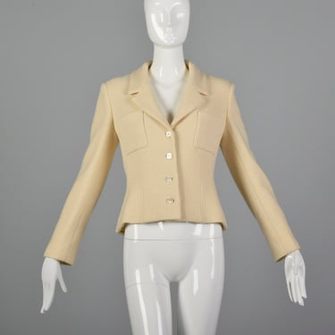 Medium Chanel 1990s Cream Wool Jacket Vintage Chanel Blazer 90s Chanel Wool Jacket with Mother of Pearl Buttons 