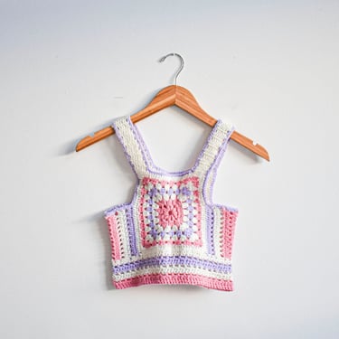 1970s Crocheted Granny Square Sweater Vest 
