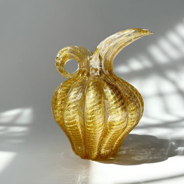 Barovier & Toso Murano Glass Bullicante Cordonado D'Oro Gold Fleck Ewer Vase 
