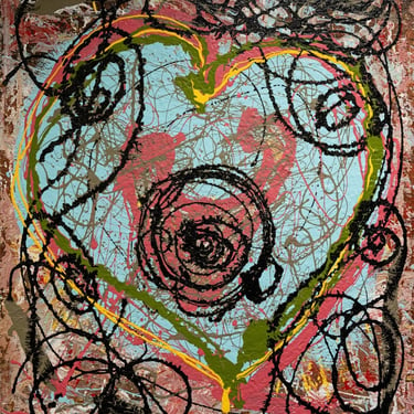 Dominic Pangborn Signed Untitled Abstract Expressionism Heart Paining on Board 