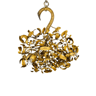 #1450 Art Nouveau Bronze Mistletoe Chandelier