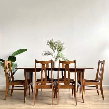 Vintage Mid Century Dining Set with Six Chairs, Two Leaves & Upholstery Service