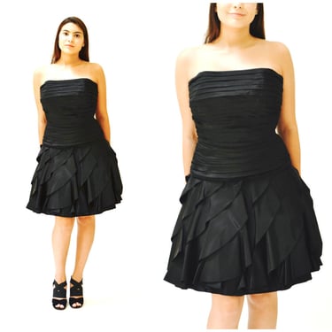 80s Prom Dress in Black Strapless Dress 80s Party Dress with Ruffles Size XS Small By Tadashi Black Dress 