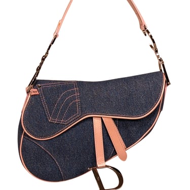 Christian Dior - Blue Wash Denim Saddle Bag w/ Pink Trim