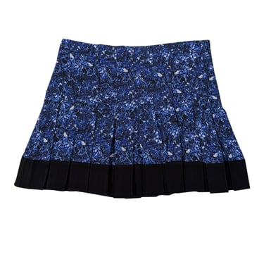 Proenza Schouler - Blue & White Print Pleated Mini Skirt w/ Black Hem Sz 2