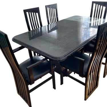 Black Lacquer Najarian Mid Century Dining Table & 6 Arm Chairs DH225-3