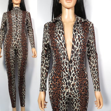 Vintage 60s Vanity Fair Leopard Print Catsuit Jumpsuit Made In USA 
