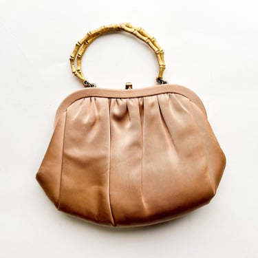 1950s Beige Satin Evening Bag | 50s Beige Silk Satin Evening Handbag | After Five 
