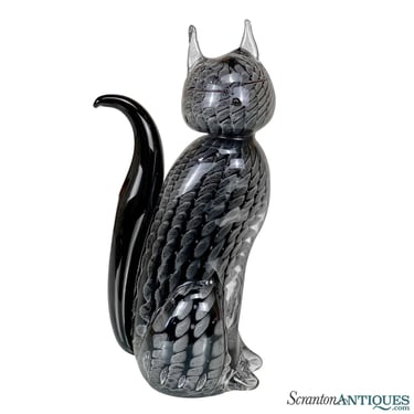 Vintage Alfredo Barbini Italian Murano Art Glass Black Cat Sculpture