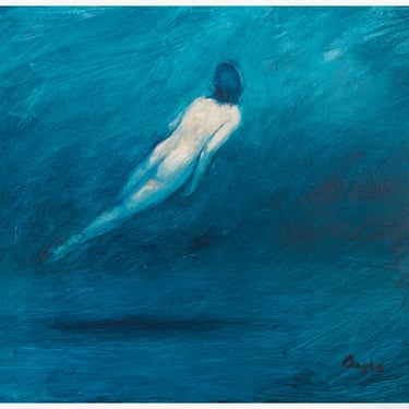 Swimmer-Pool-Original Artwork-Giclee-Archival Print-Nude Female-Oil Painting-Impressionism-Diver-Fine Art-Erotic-Sensual-Angela Ooghe 