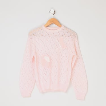 Vintage 90s Light Pink Butterfly & Flower Sweater - lacey pointelle knit, pastel, kitschy - Women's M 