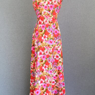 1970s - Mid Century Mod - Pink Floral - Hostess Dress - Party Dress - Maxi - by IT'S BETTER - Estimated size L 