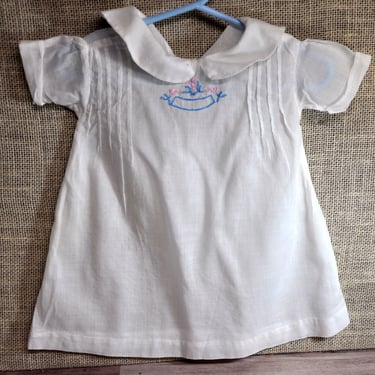Antique Handmade Heirloom Baby Dress White Cotton Hand Embroidery Infant Dress Toddler Dress Pin Tucked Yolk 