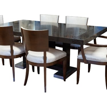 Contemporary Transitional Berman Rossetti Dark Oak Dining Room Table Set 