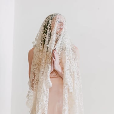 Rare antique 1900s bridal veil mantilla antique lace large 