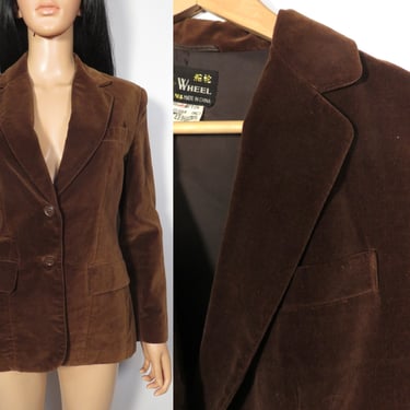 Vintage 70s Brown Velvet Fall 2 Button Blazer Size S/M 