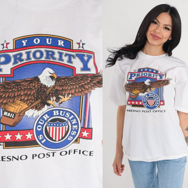 Fresno Post Office Shirt Y2K California T-Shirt USPS Eagle Graphic Tee Retro Postman Postal Carrier Tshirt White Vintage 00s Mens Large L 