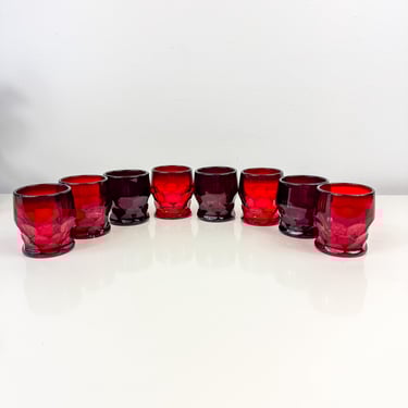 Set of 8 MCM 2oz Viking Red Glass Georgian Cocktail Glasses, Colored Vintage Glassware, Retro Barware, Christmas Dinner Glasses 