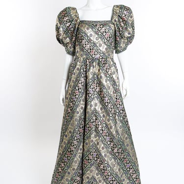 Metallic Floral Brocade Stripe Gown