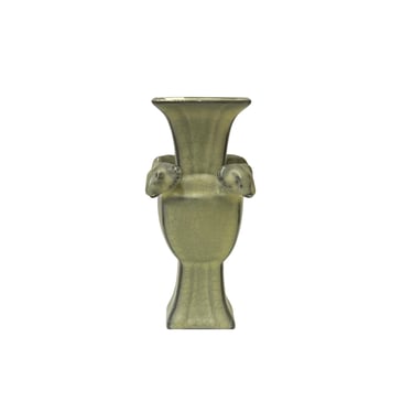Chinese Ru Ware Yellow Crackle Ceramic Ram Heads Art Vase ws3404E 
