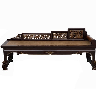 Chinese Fujian Chinoiserie Style Motif Carving Day Bed Chaise Bench cs7773E 