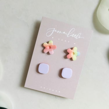 Stud Pack #8 | Rainbow flower studs, lavender studs, Polymer Clay Earrings, Hypoallergenic Stainless Steel Posts, Statement Studs 