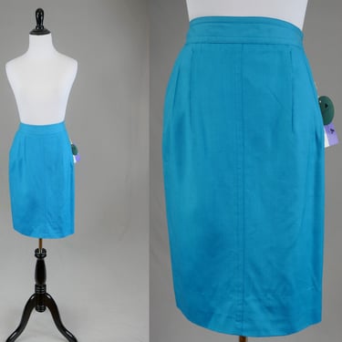 80s Blue Silk Skirt - 25" or snug 26" waist - Deadstock w/ Saks tag - Liz Claiborne Petites - Vintage 1980s 