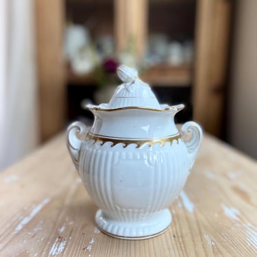 Beautiful rare find antique French ironstone sugar pot with lid 