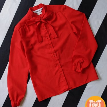 Precious Vintage 70s Red Pussybow Blouse by Ship n Shore 