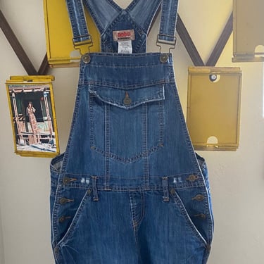 Vintage 90s No Boundaries Women's Jean Short Overalls Medium Wash; 80s Dark Wash Denim Oversized Short Overalls L 