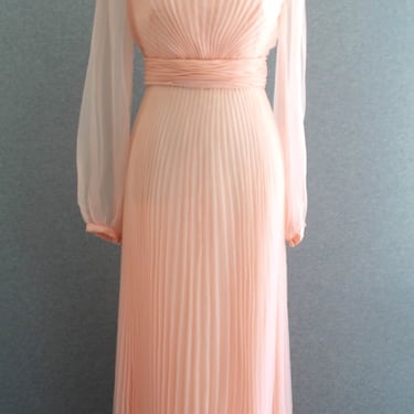 1970s - Perfect Peach - Crimped Organza - Event Gowon - Party Dress - Wedding Guest - Estimated size M 8/10 