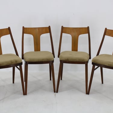 1950s Set of Four Restored Dining Chairs in Walnut, Czechoslovakia  /Mid-century / Brown Colour / Vintage Chairs / 