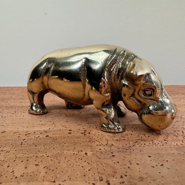 Vintage Brass Full Body Hippo Figurine - Taiwan 