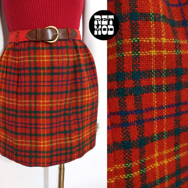 Cute Vintage 70s 80s Rusty Orange Plaid Wool Mini Skirt by The Villager 