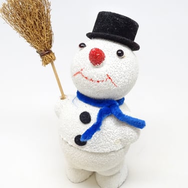 Antique 1940's German Snowman with Broom Container for  Christmas Putz,  Vintage Retro Decor 