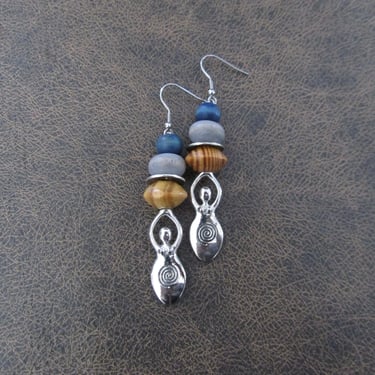 Wooden and silver goddess earrings 