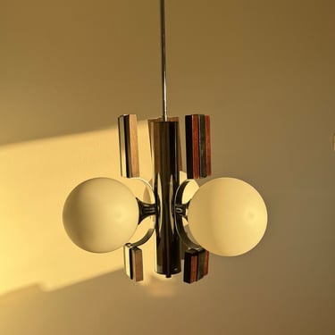 Mid-Century Modern Chandelier 3 Arms / Vintage Pendant Light / Ceiling Lamp / Glass Spheres / Dining Room Lighting / Yugoslavia / 1970s 