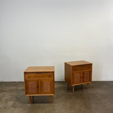 Caned Paneled Nightstands - pair 