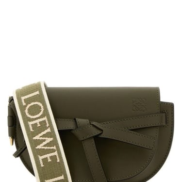 Loewe Women Army Green Leather Mini Gate Dual Crossbody Bag