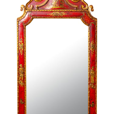 Baroque Style Red and Gilt Chinoiserie Mirror
