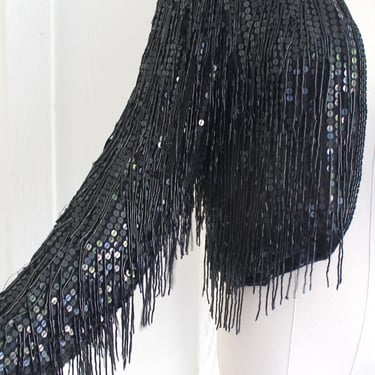 Bolero - Black - Fringe Beaded - Cocktail Jacket - by Laurence Kazar - Large 