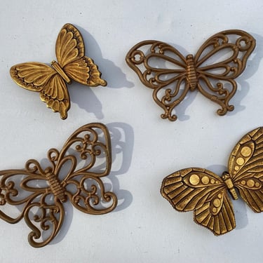 Mid Century Dart Industries, Homco Gold Hanging Butterflies Set Of 4, Wall Hanging Fillers 