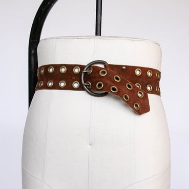 1970s Suede Belt Boho Grommets Cinch Waist 