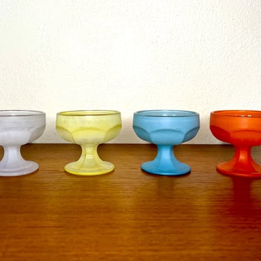 Vintage 1950s Bright Ice Cream Bowls Colorful Glass Sherbet Cups 
