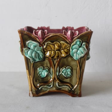 French Onnaing G77 Art Nouveau Flower Vines Details Jardinière Cache Pot Planter 