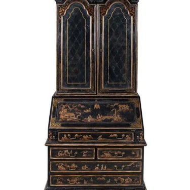 George II Style Black and Gilt-Japanned Bureau Bookcase, Early 20th Century