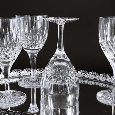 Vintage Stuart Crystal Stemware ~ Set of 4 Wine Goblets in Glencoe Pattern, Elegant Mid-Century Luxury Cut Glass for Holiday Entertaining 