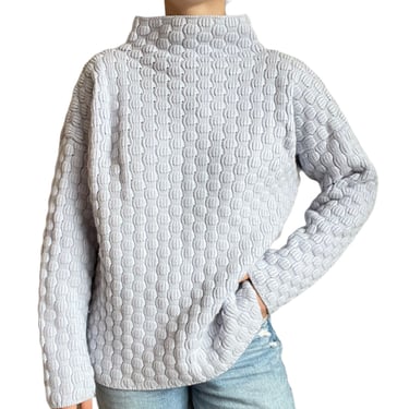 Eileen Fisher Powder Blue Lambswool Honeycomb Chunky Mock Neck Sweater Sz M 
