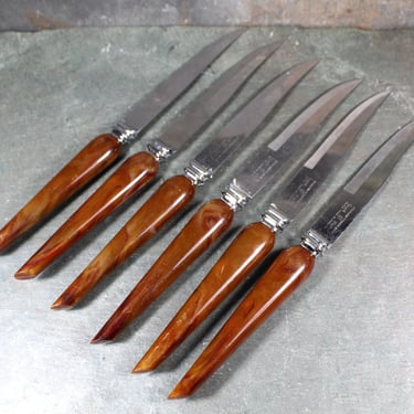 Set of 6 Regent Sheffield Steak Knives | Tortoise Shell Handle English Knives | Holiday Table | Bixley Shop 